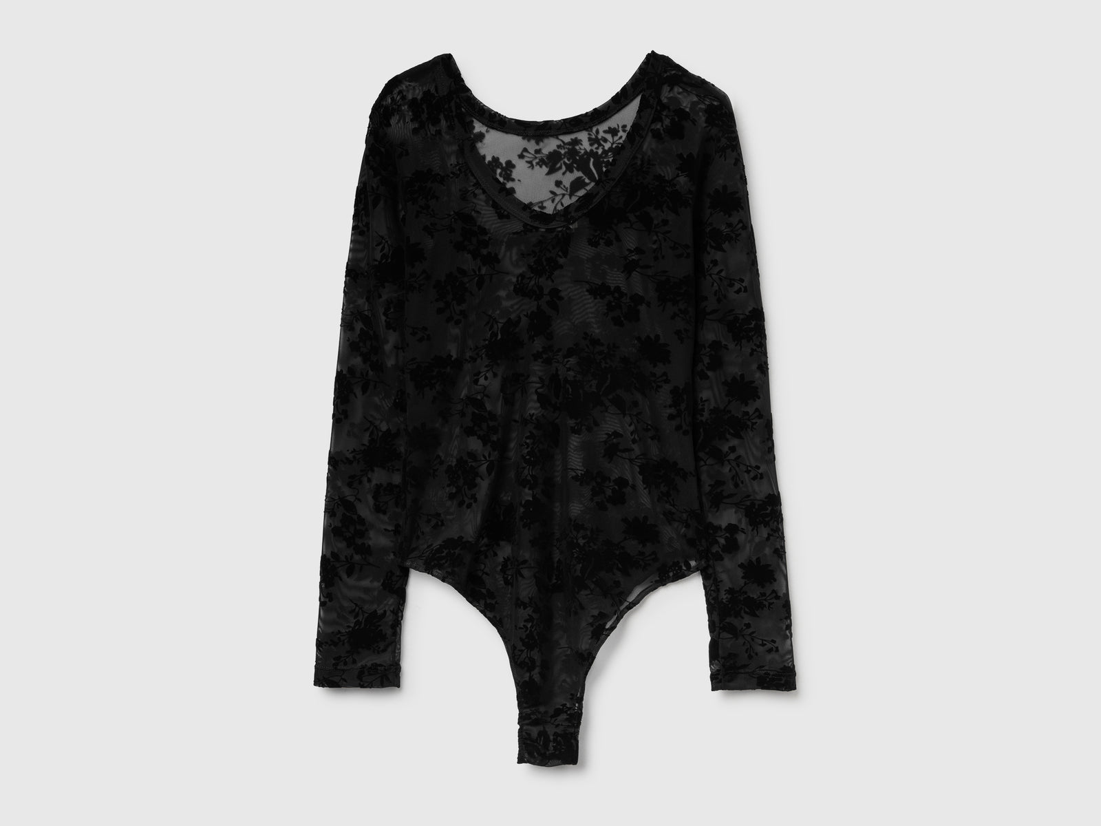 Body a manica lunga in pizzo stretch da donna nero 2 | Benetton Outlet