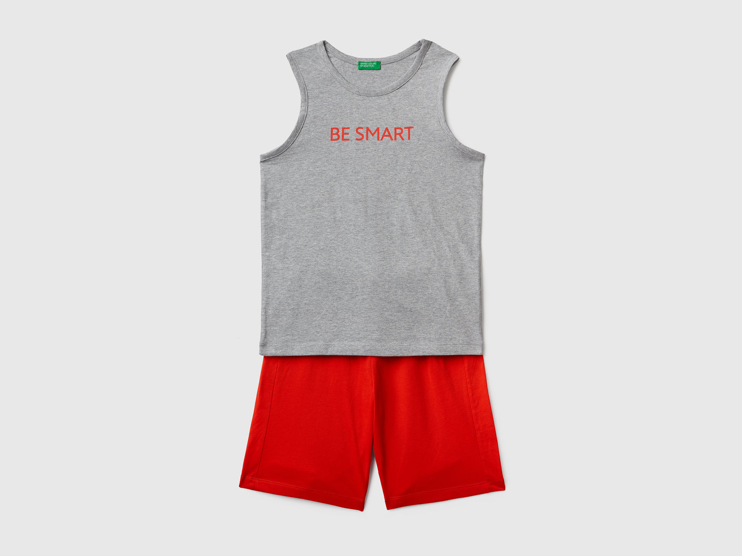Completino coordinato in puro cotone da bambino grigio chiaro | Benetton Outlet