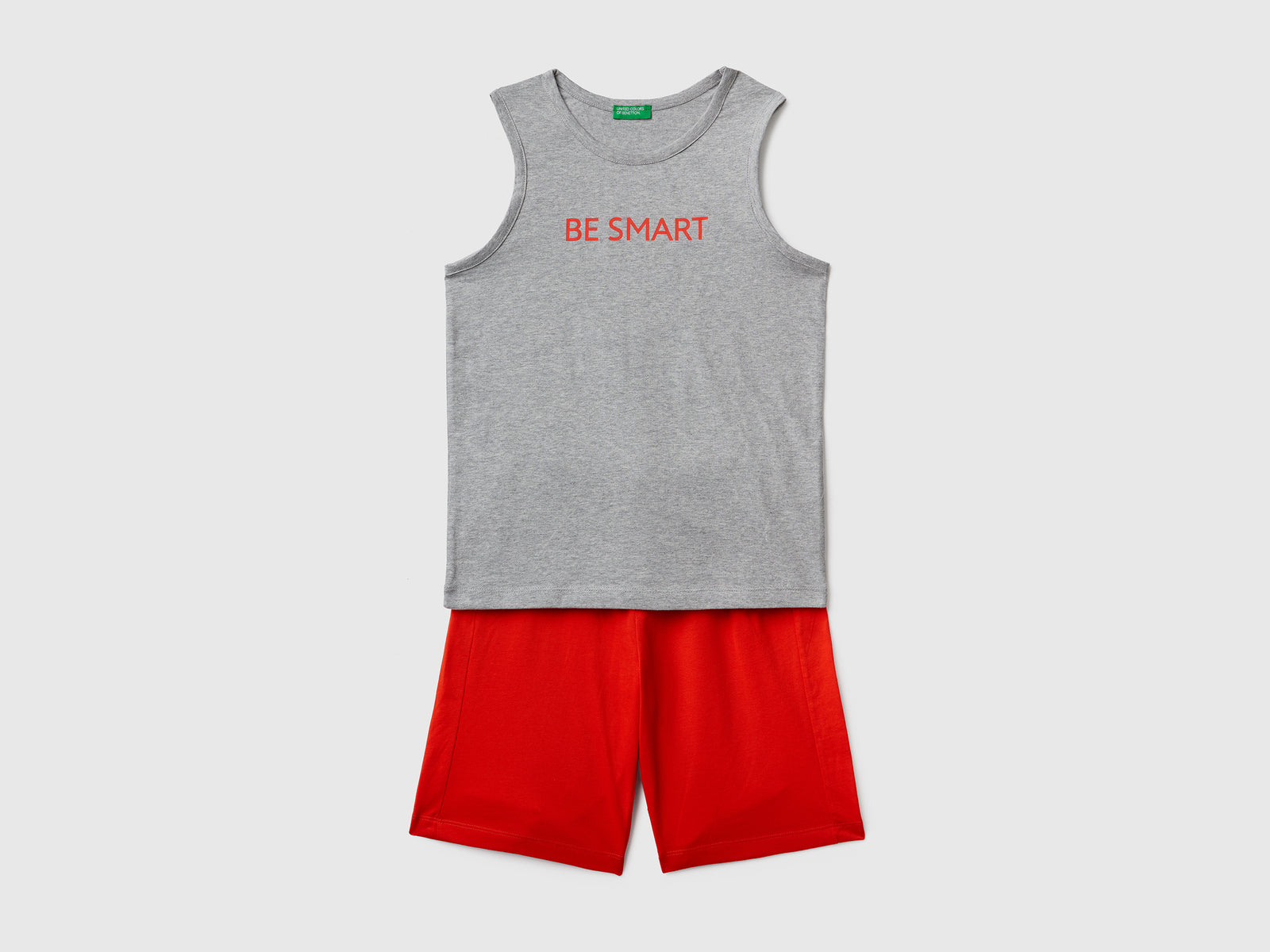 Completino coordinato in puro cotone da bambino grigio chiaro | Benetton Outlet