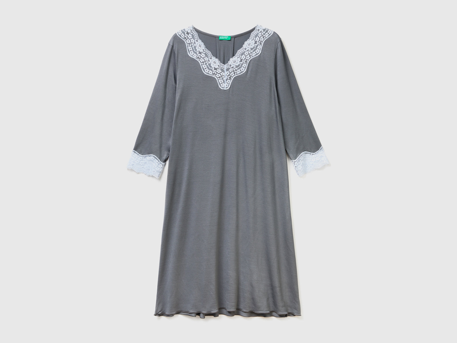Camicia da notte con dettagli in pizzo da donna grigio | Benetton Outlet