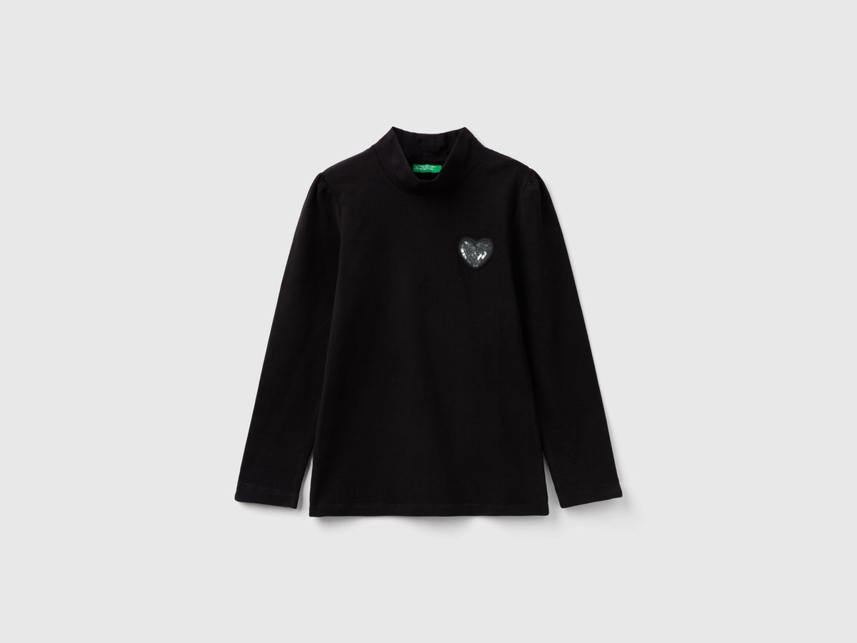 T-shirt lupetto con patch in paillettes