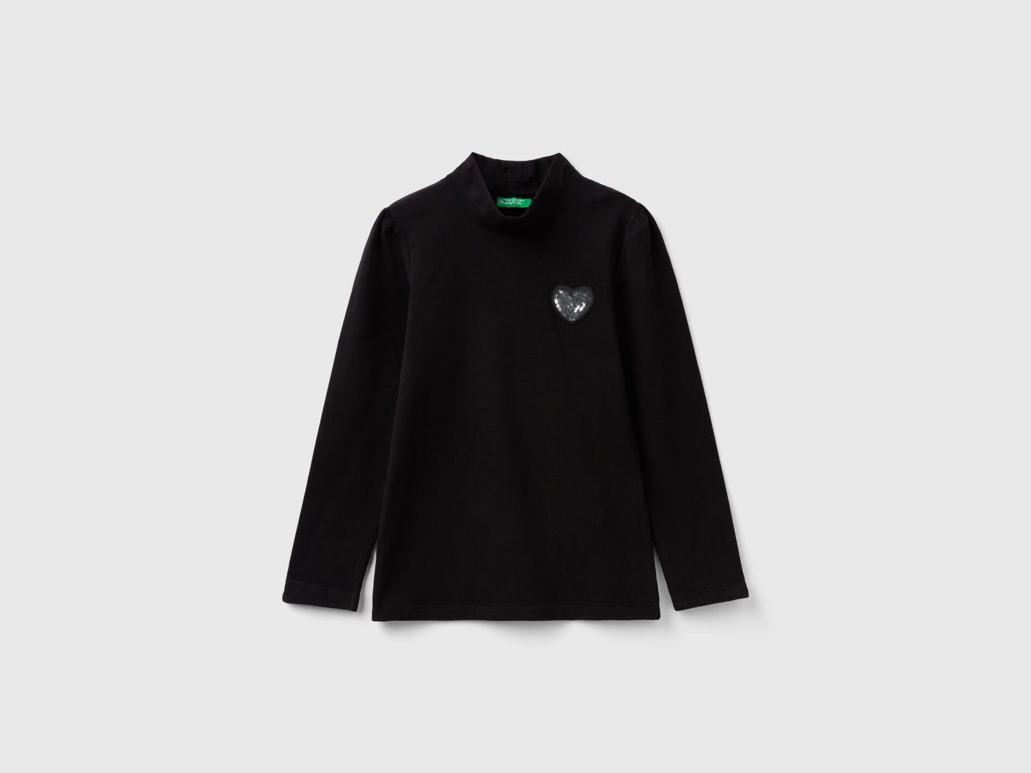 T-shirt lupetto con patch in paillettes da bambina nero | Benetton Outlet