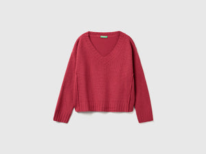Maglia scollo a V in misto lana