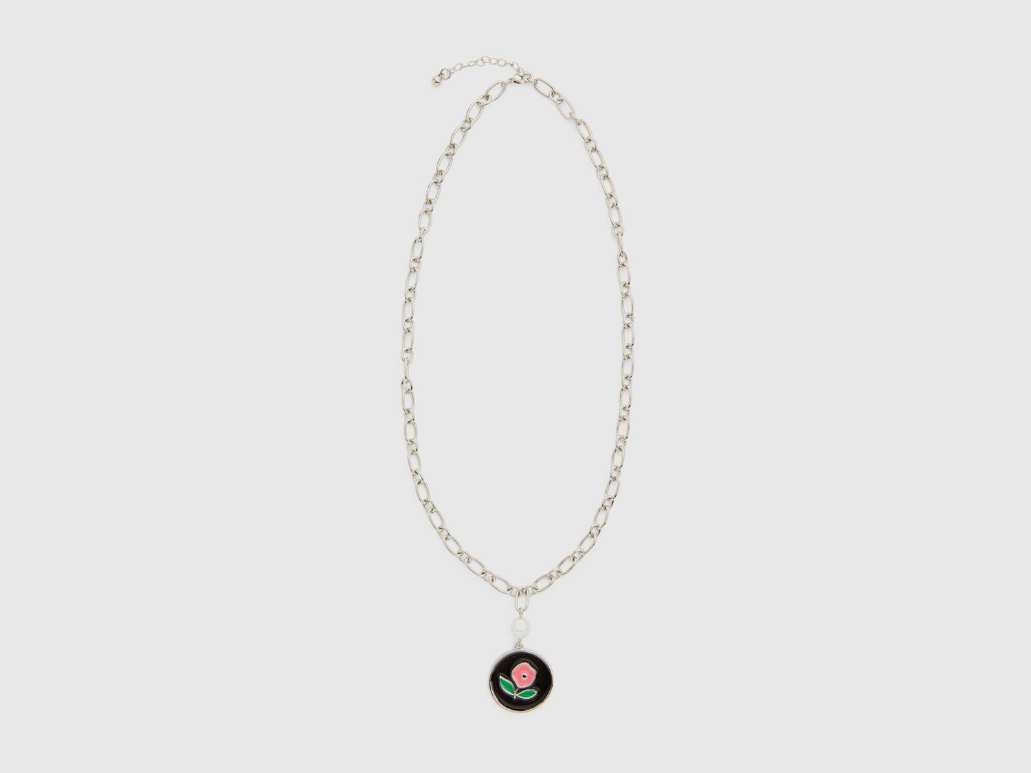 Collana con pendente e fiore rosa da donna nero | Benetton Outlet