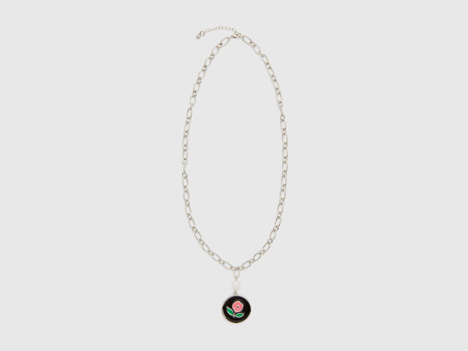 Collana con pendente e fiore rosa da donna nero | Benetton Outlet