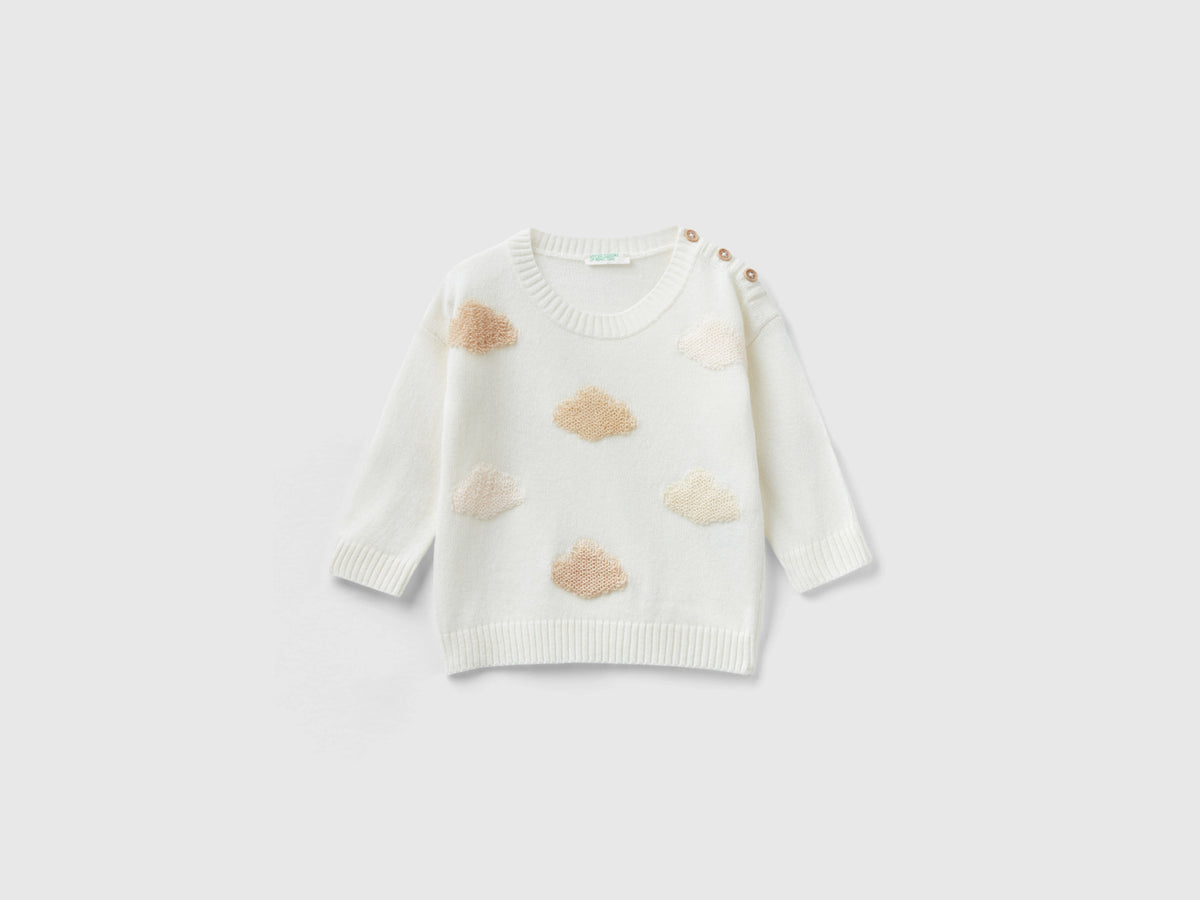 Maglia con nuvolette in misto lana riciclata
