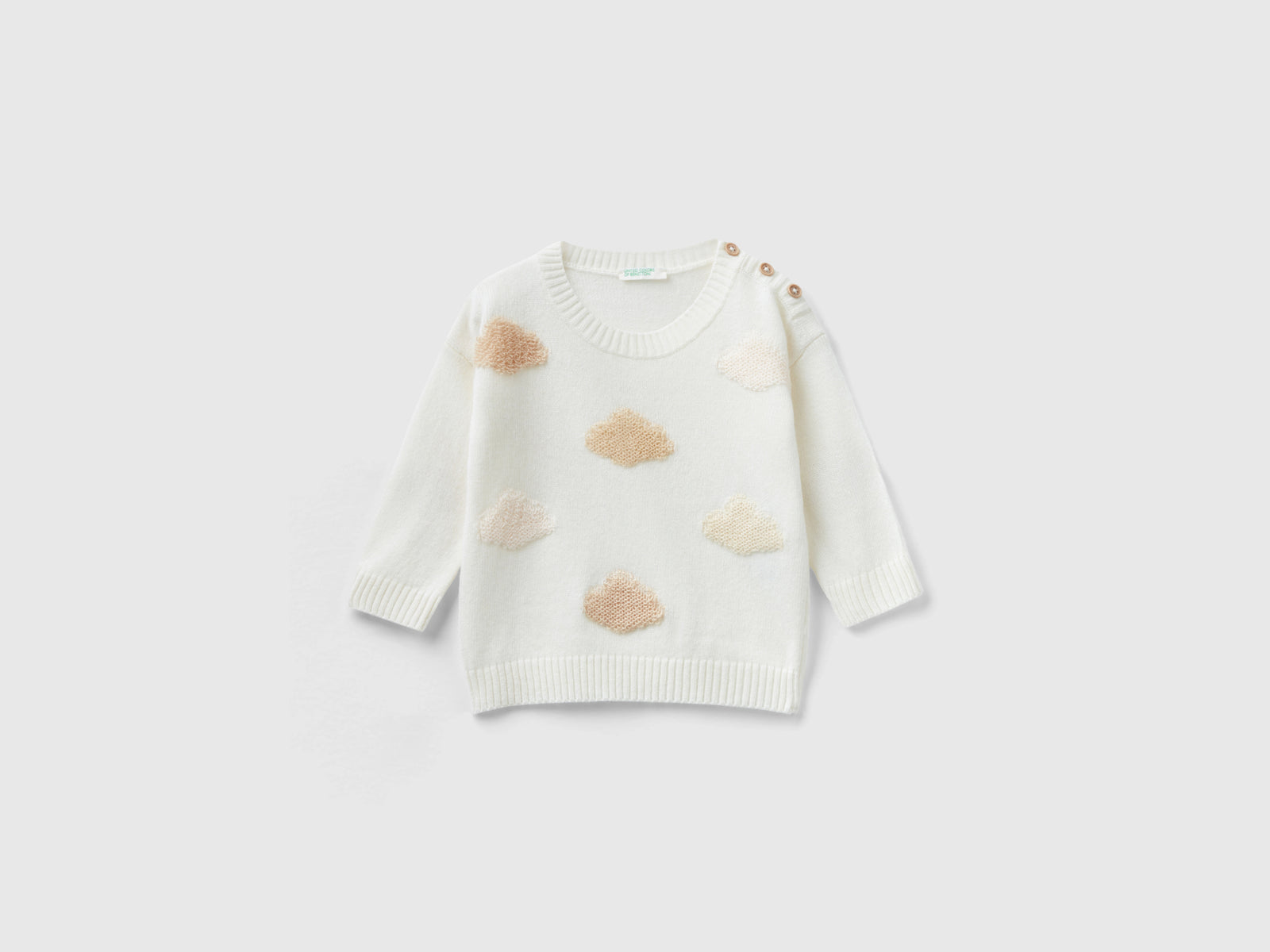 Maglia con nuvolette in misto lana riciclata da neonato bianco panna | Benetton Outlet
