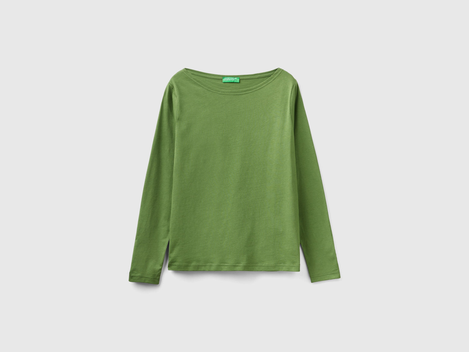 T-shirt con scollo a barchetta 100% cotone da donna verde militare | Benetton Outlet