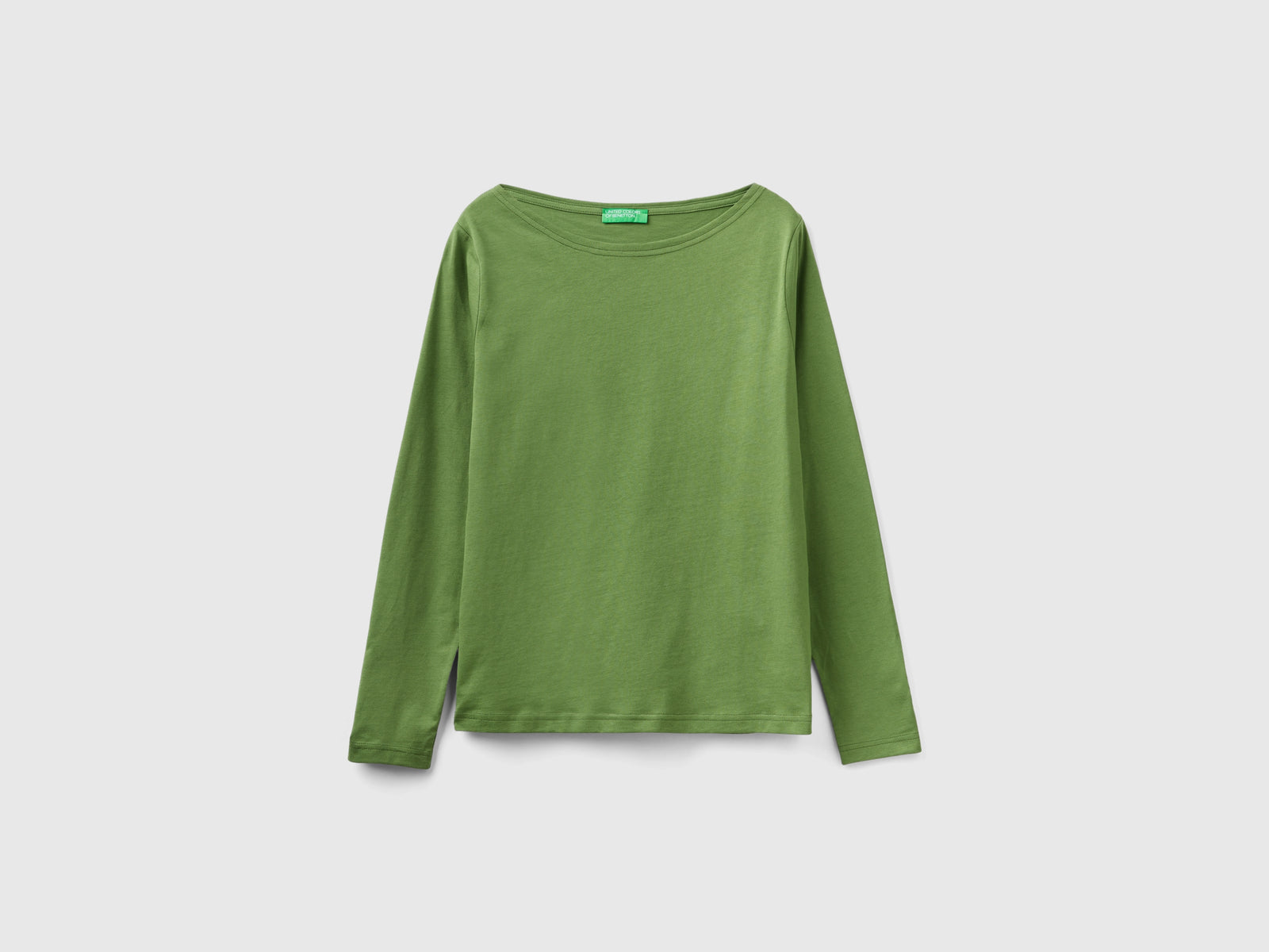 T-shirt con scollo a barchetta 100% cotone da donna verde militare | Benetton Outlet