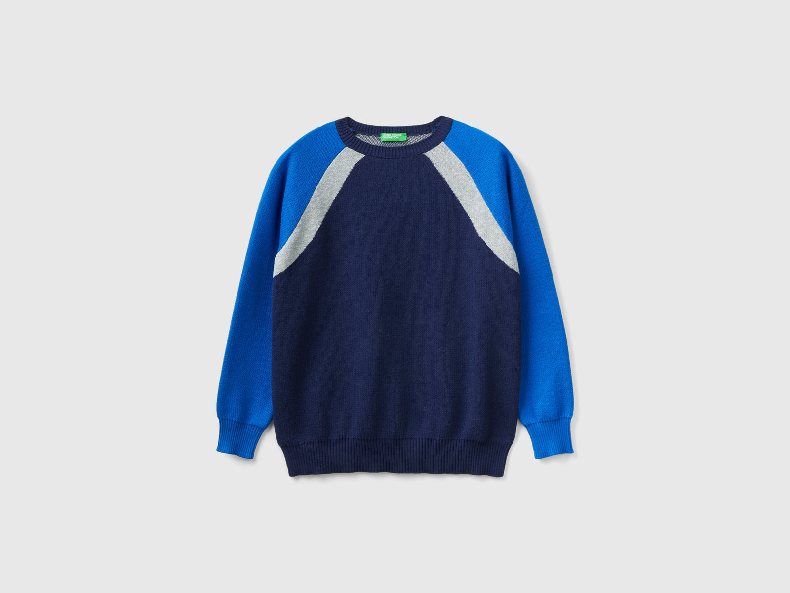 Maglia color block 100% cotone da bambino blu scuro | Benetton Outlet