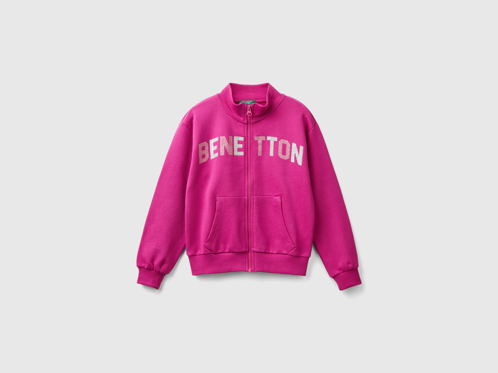 Felpa con zip e colletto da bambina fucsia | Benetton Outlet