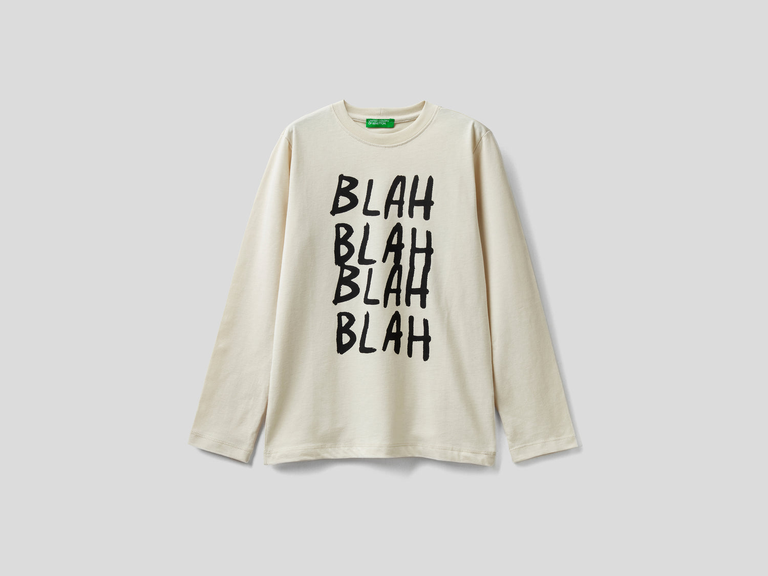 T-shirt manica lunga in caldo cotone da bambino bianco panna | Benetton Outlet