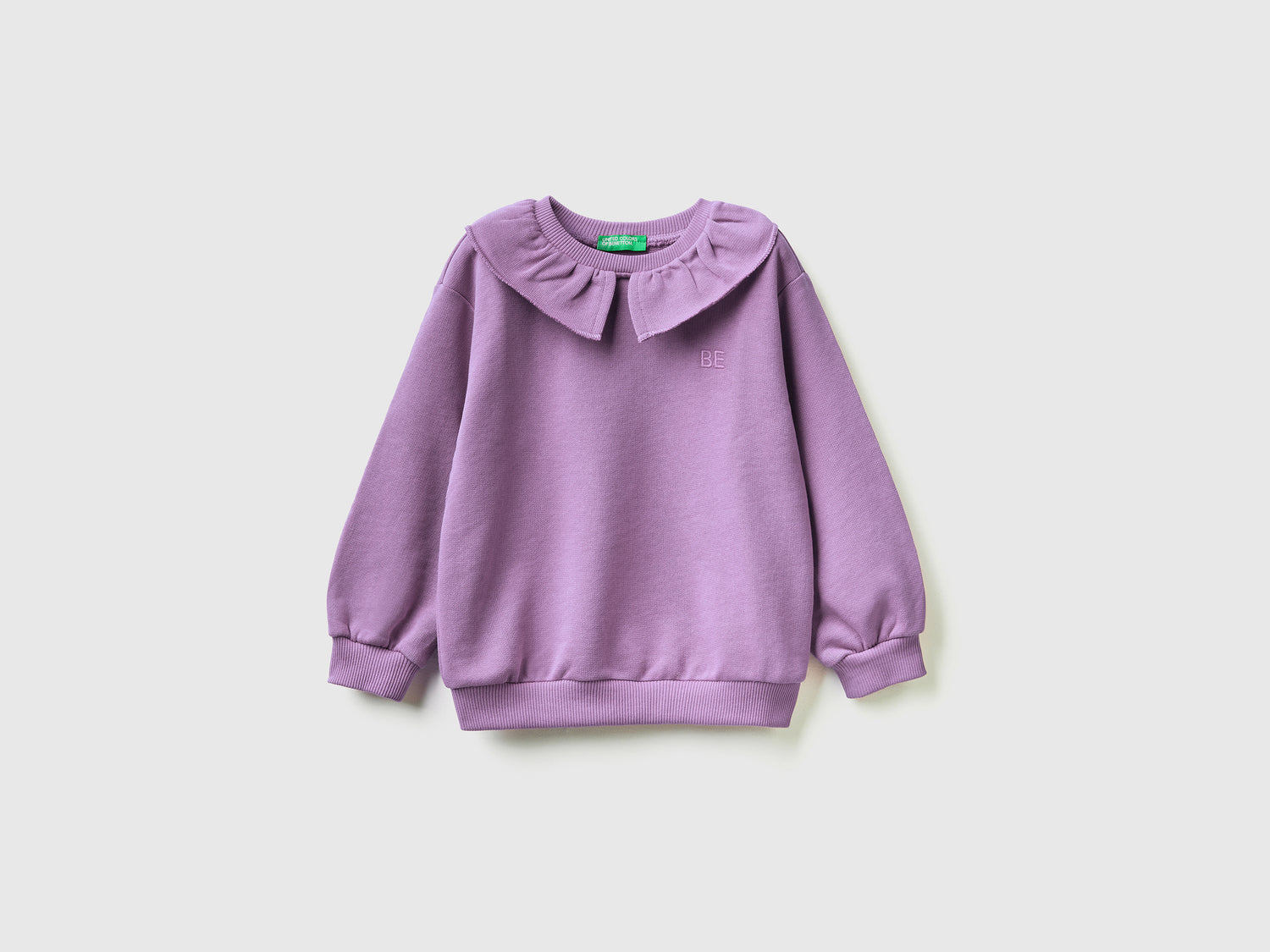 Felpa con colletto e ricamo "BE" da bimba lilla | Benetton Outlet