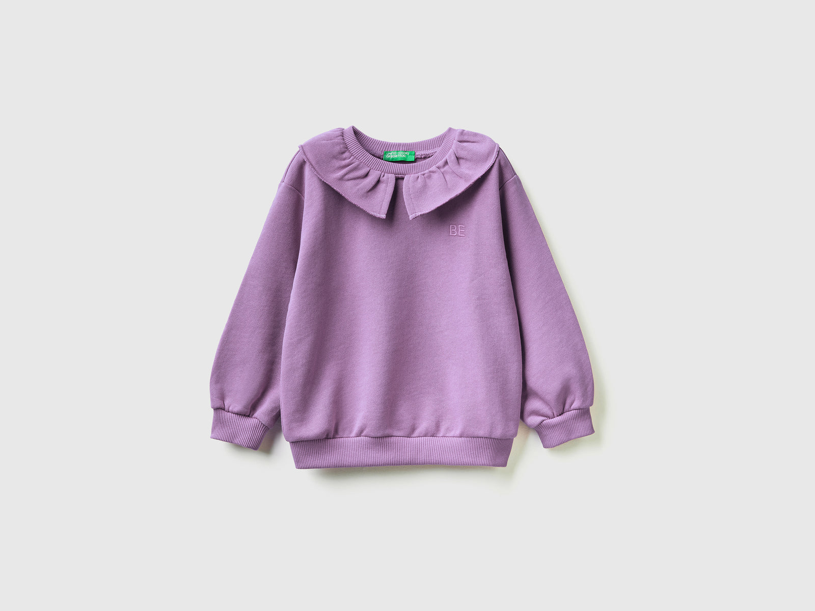 Felpa con colletto e ricamo "BE" da bimba lilla | Benetton Outlet