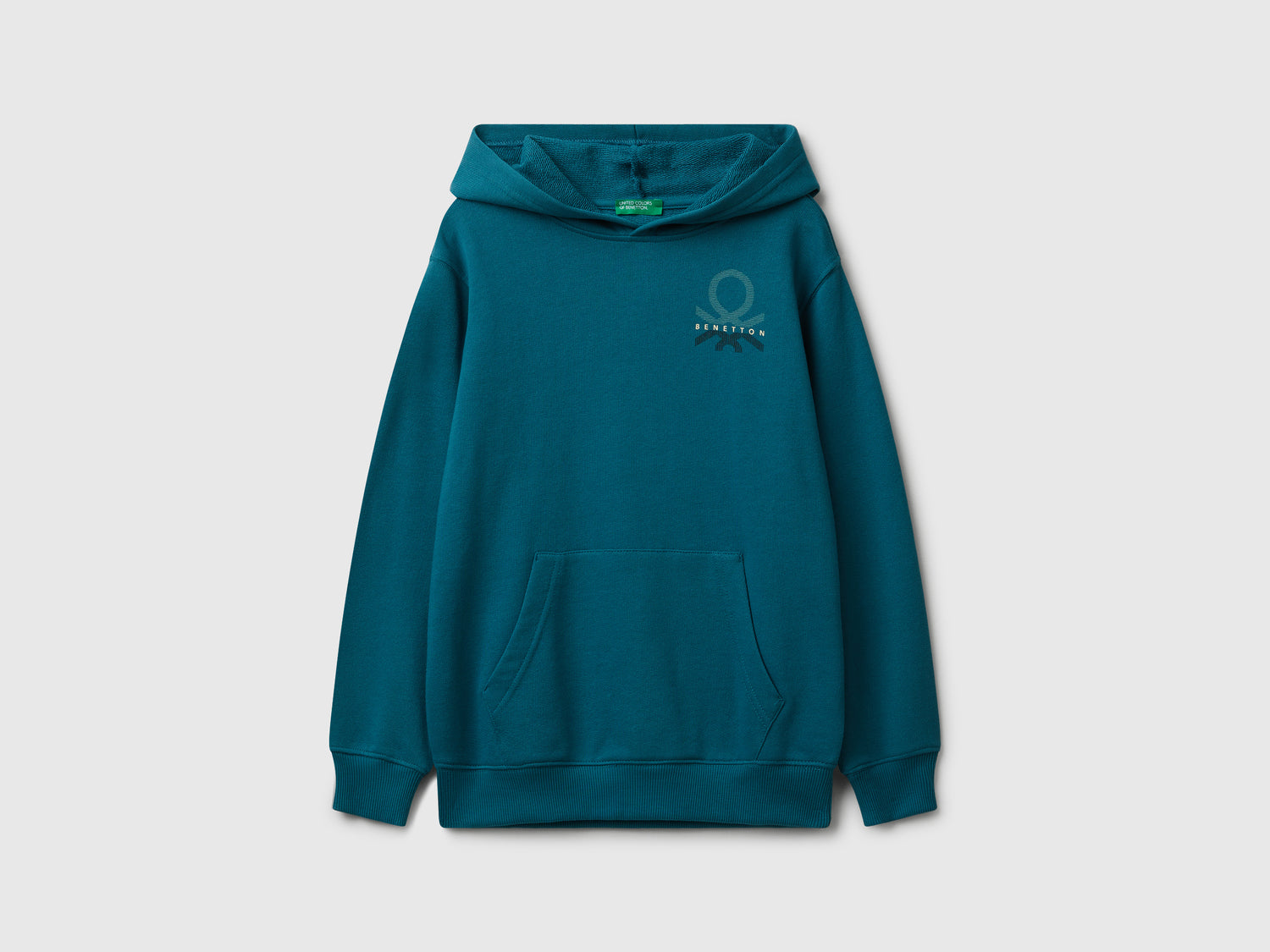 Felpa con cappuccio in cotone da bambino verde ottanio | Benetton Outlet