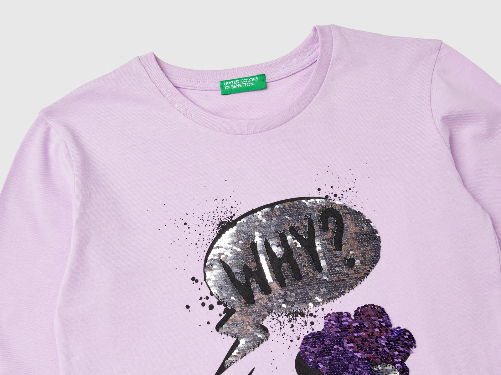 Maglietta con paillettes in cotone bio da bambina lilla 3 | Benetton Outlet