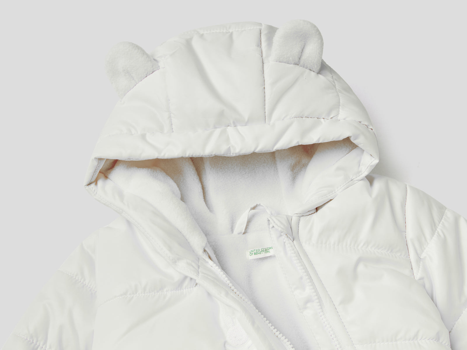 Giubbotto imbottito con cappuccio da neonato bianco panna 3 | Benetton Outlet
