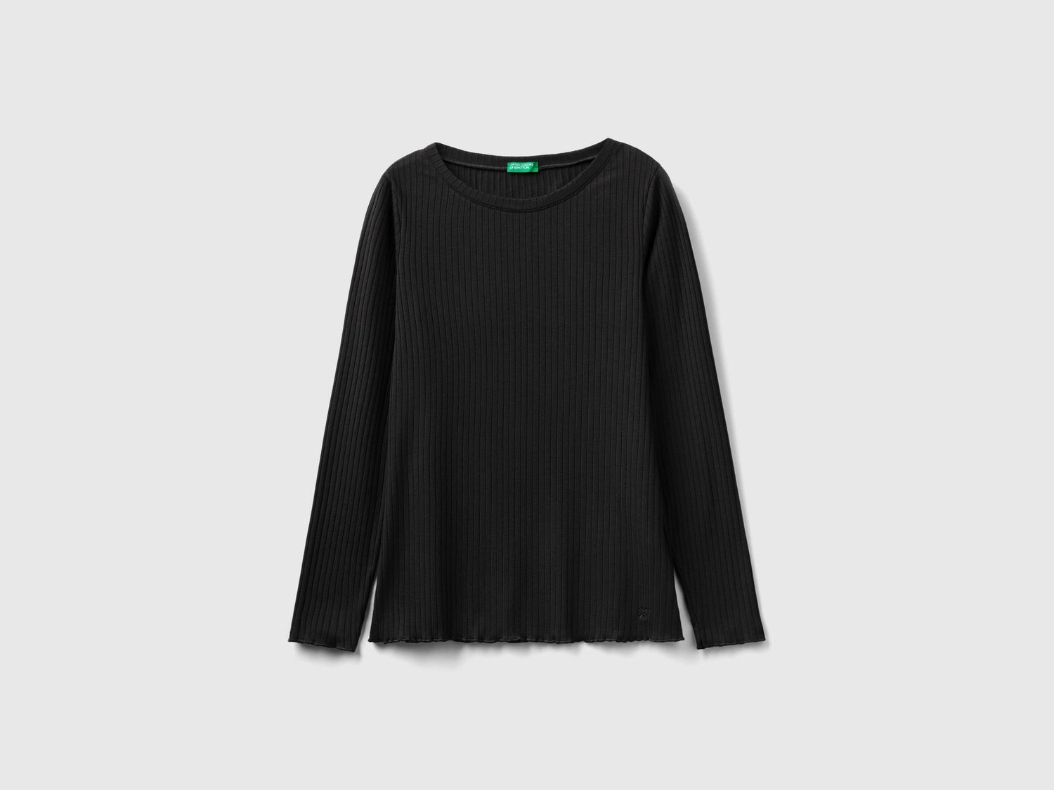 Maglietta calda a costine da donna nero | Benetton Outlet