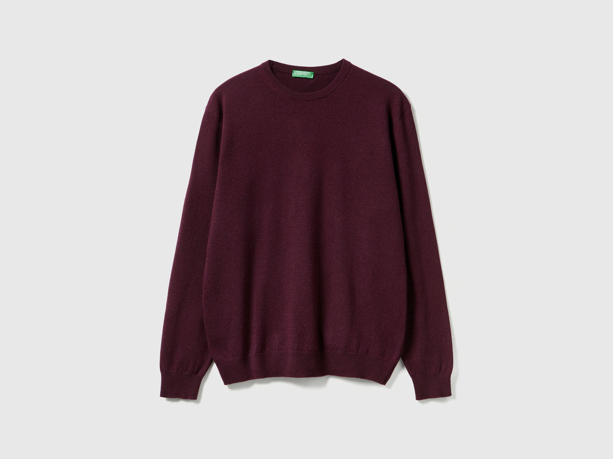 Maglia girocollo prugna in pura lana Merino