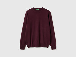 Maglia girocollo prugna in pura lana Merino