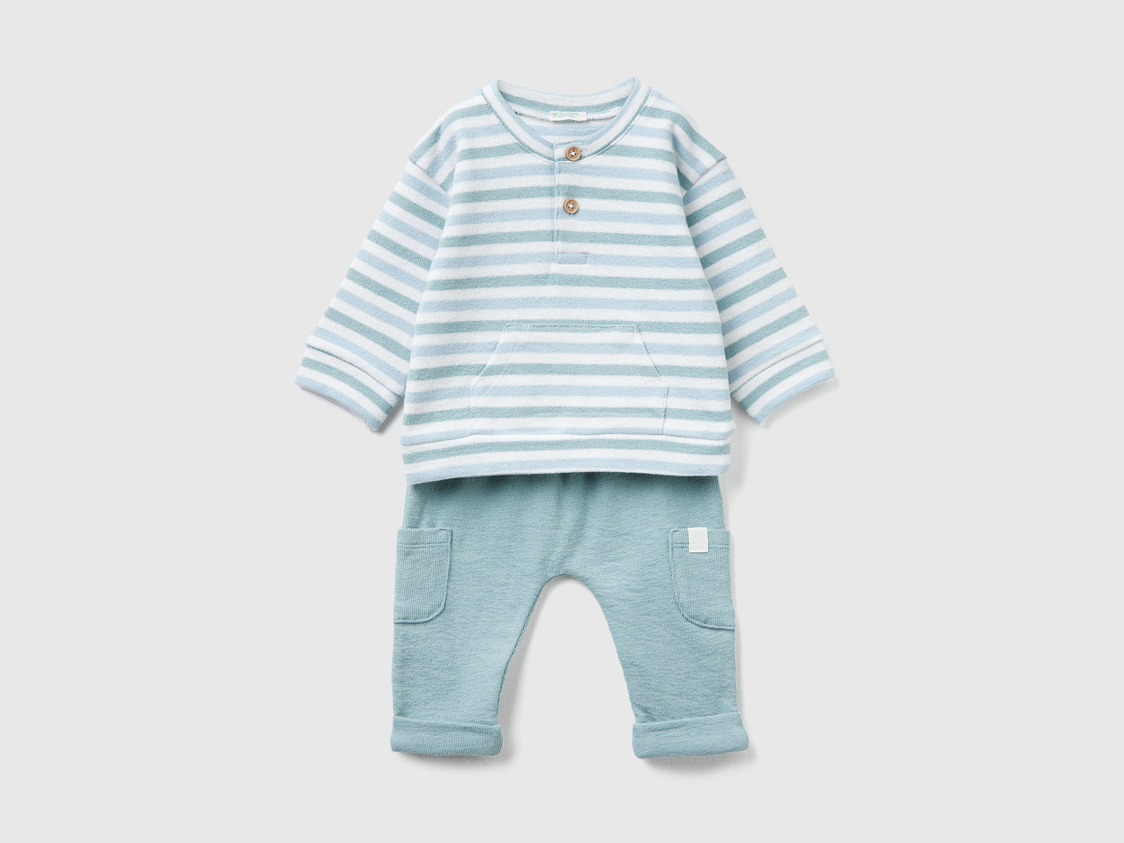 Completo in felpa a righe da neonato azzurro | Benetton Outlet