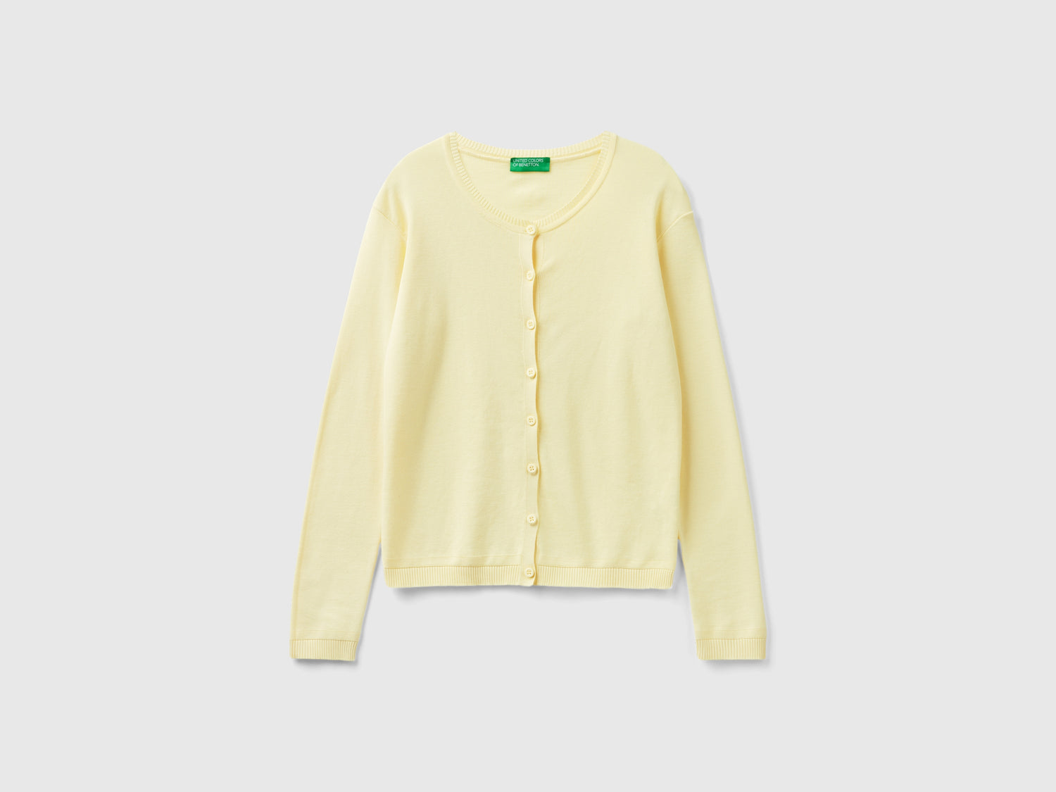 Cardigan girocollo in puro cotone da donna giallo | Benetton Outlet