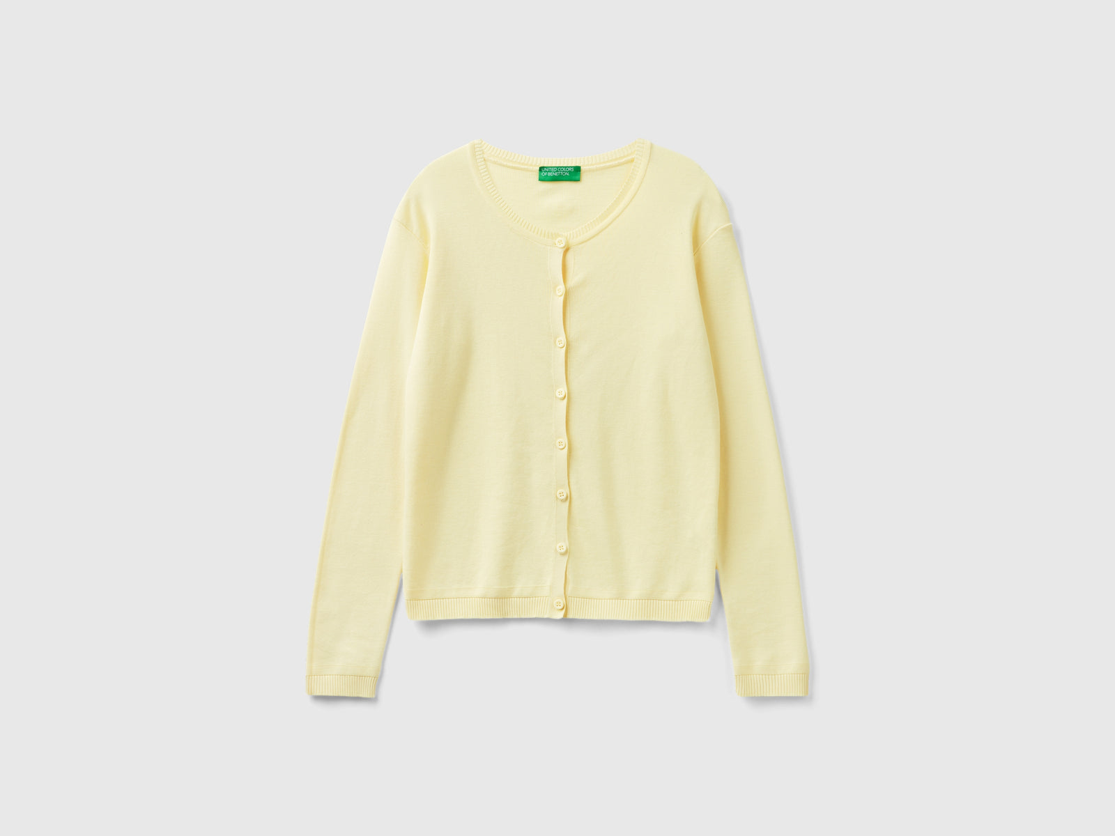 Cardigan girocollo in puro cotone da donna giallo | Benetton Outlet
