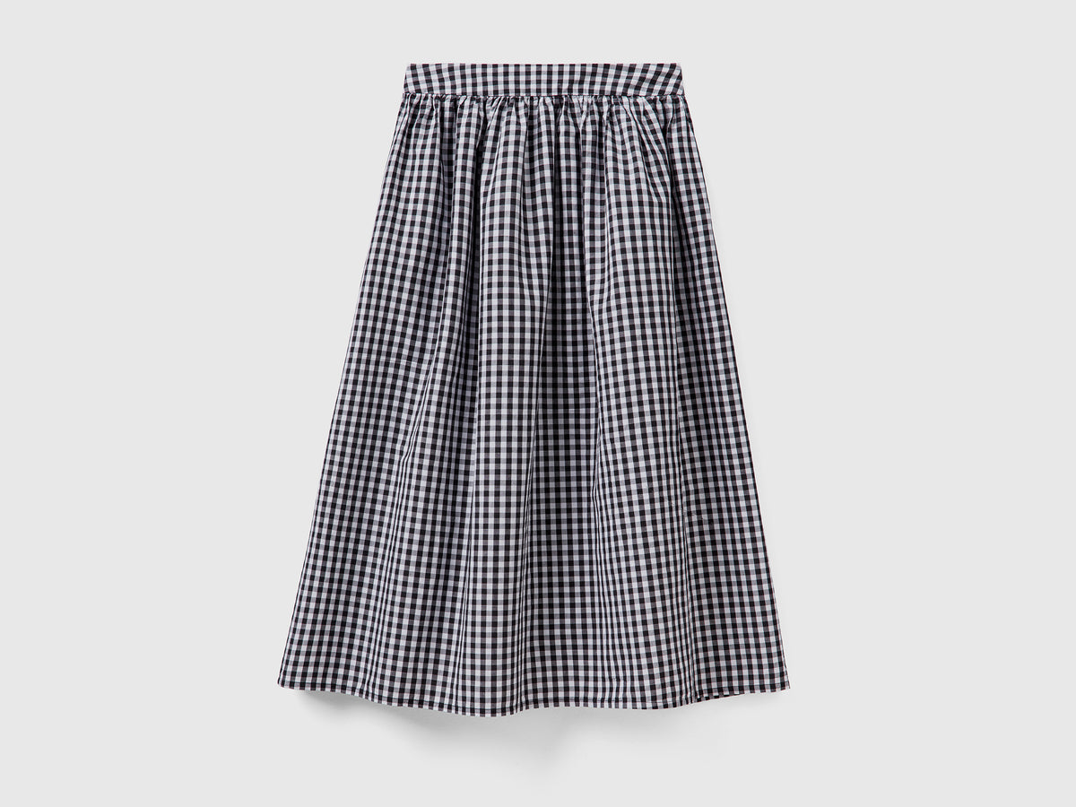 Gonna midi in misto cotone e lino con fantasia a quadretti vichy
