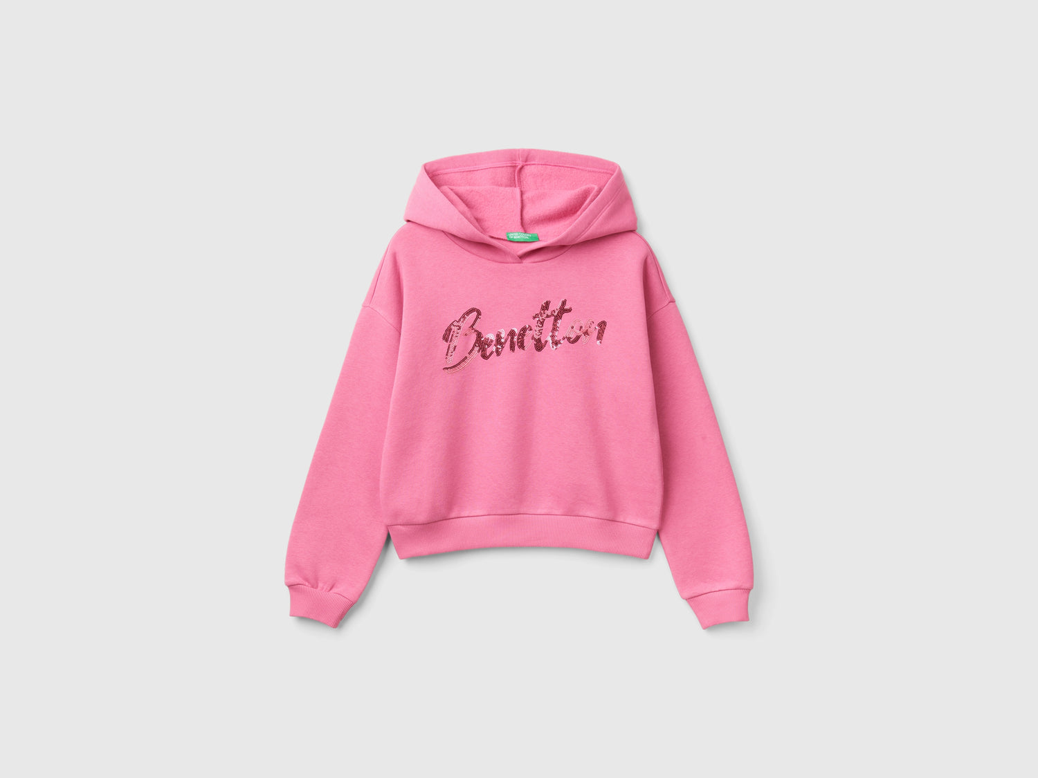 Felpa con cappuccio e paillettes da bambina rosa | Benetton Outlet