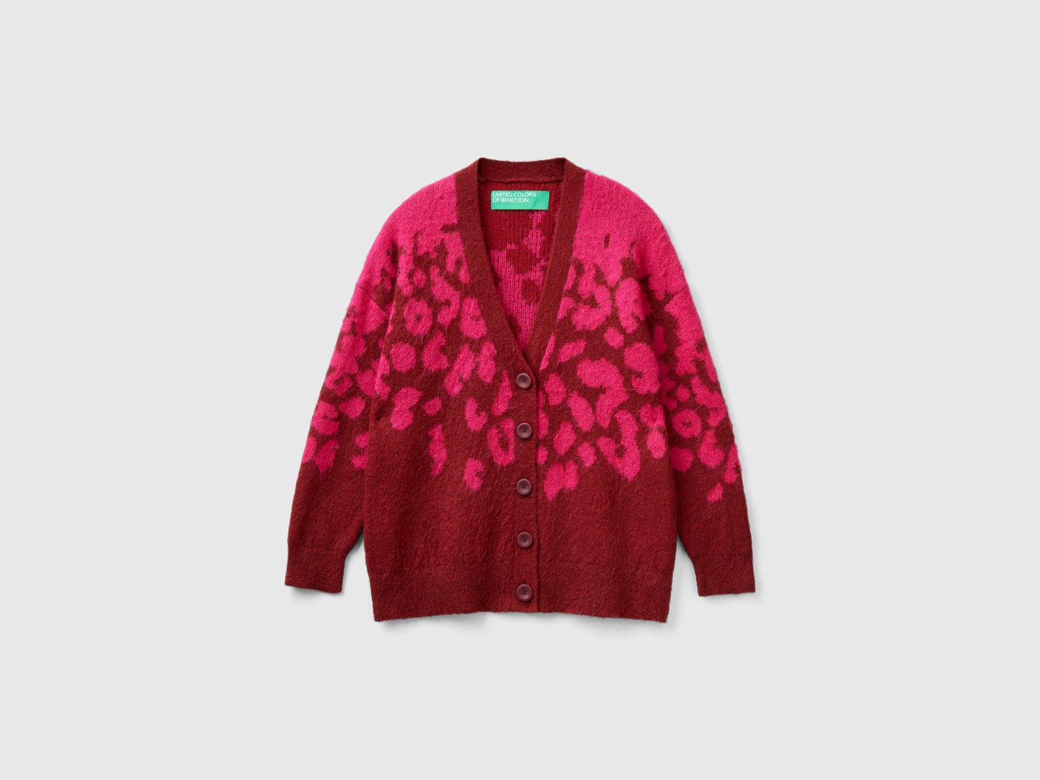 Cardigan animalier in misto mohair da donna rosso | Benetton Outlet