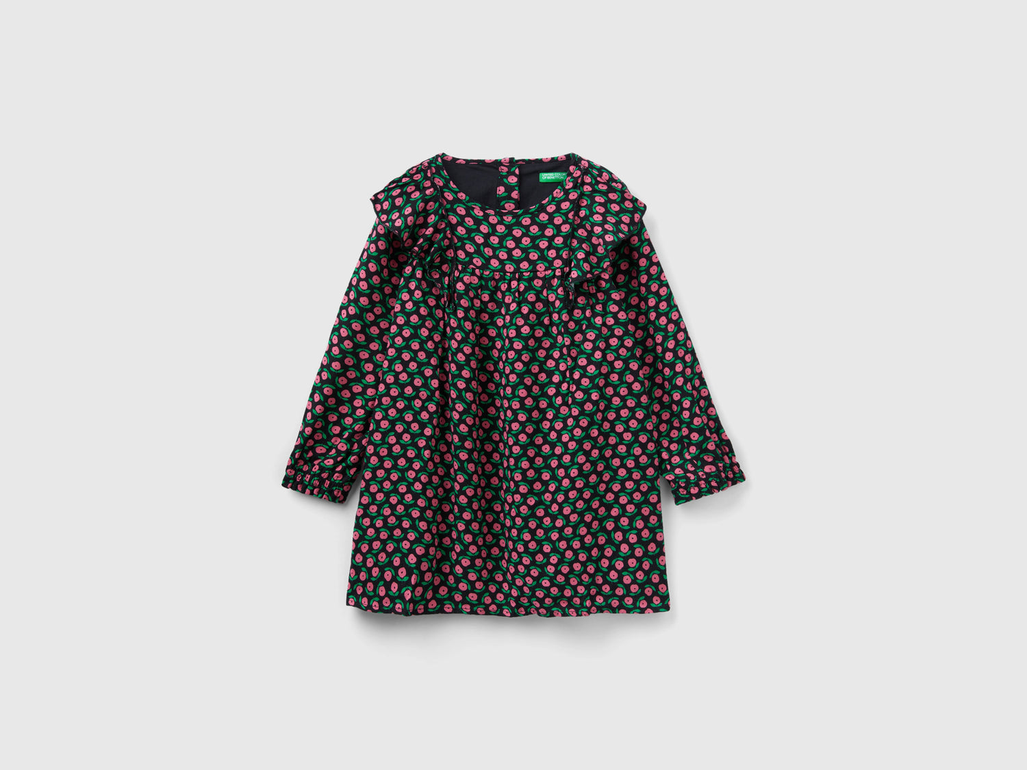 Abito con stampa floreale da bimba nero | Benetton Outlet