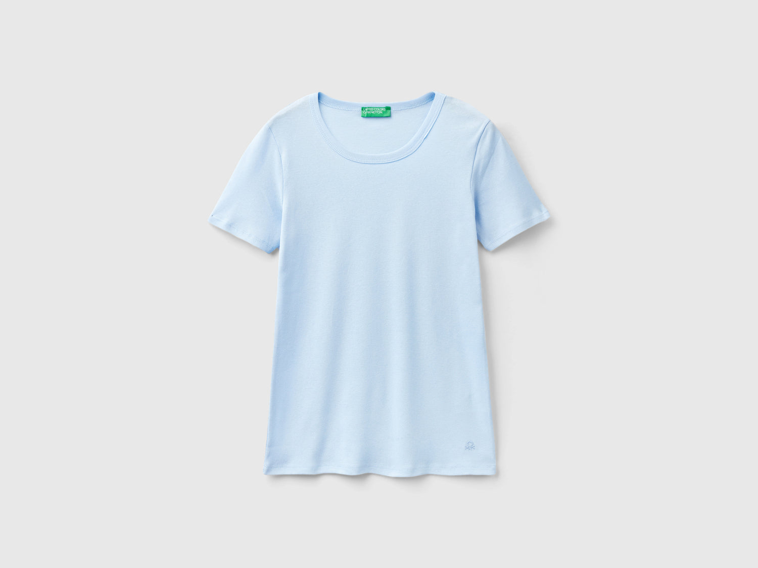 T-shirt in cotone a fibra lunga da donna celeste | Benetton Outlet