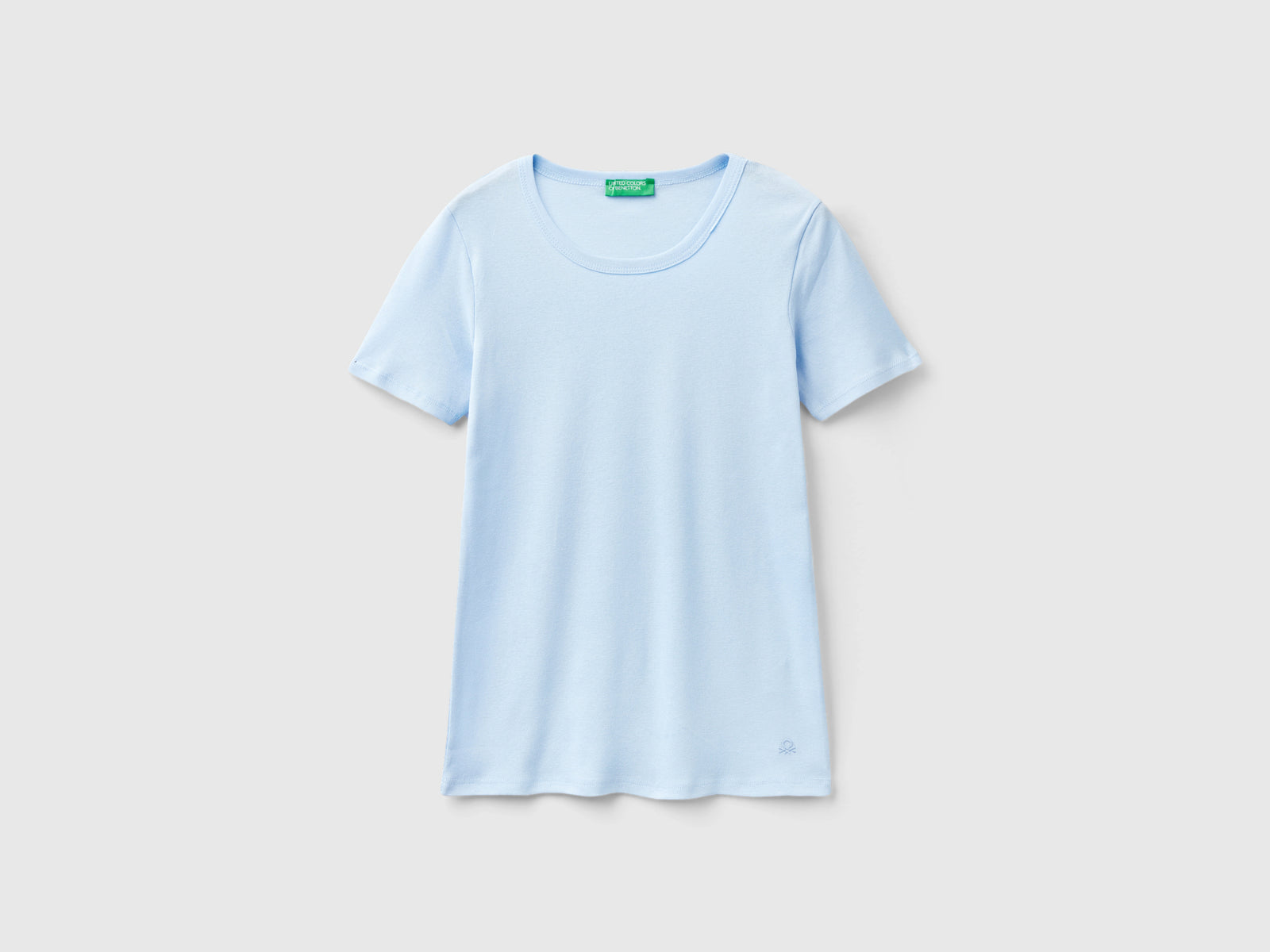 T-shirt in cotone a fibra lunga da donna celeste | Benetton Outlet