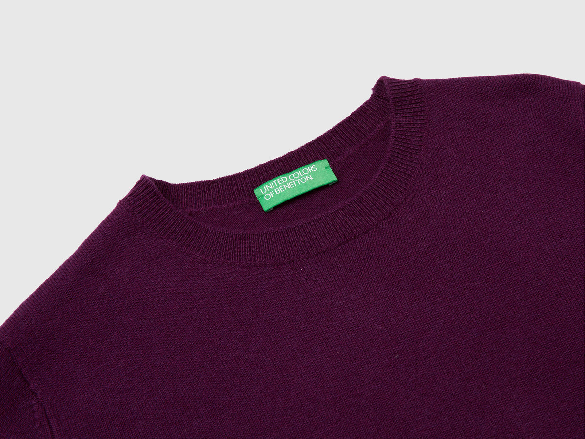 Maglia girocollo viola in lana Merino