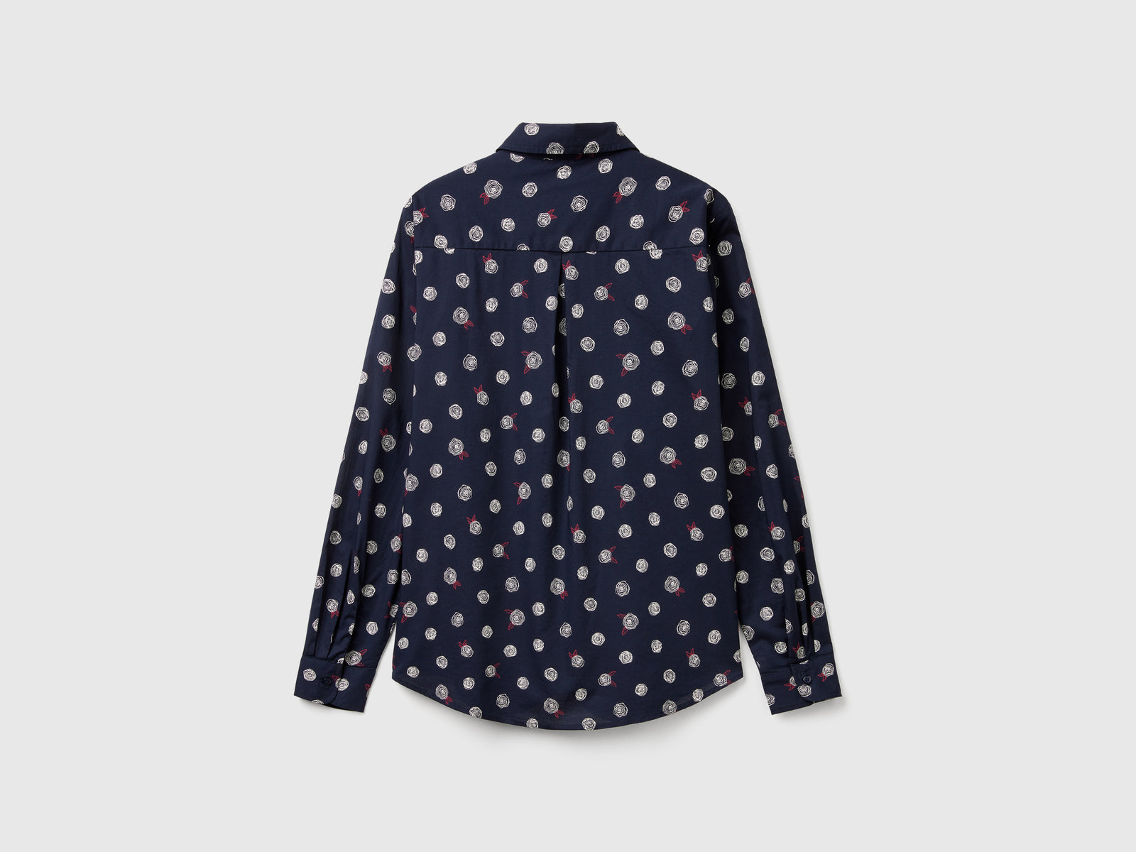 Camicia fantasia in cotone leggero da donna blu scuro 2 | Benetton Outlet