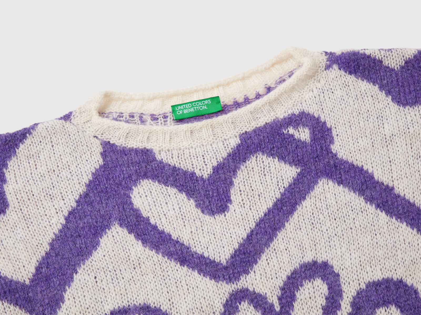Maglioncino con motivo cuori jacquard da bambina bianco panna 3 | Benetton Outlet