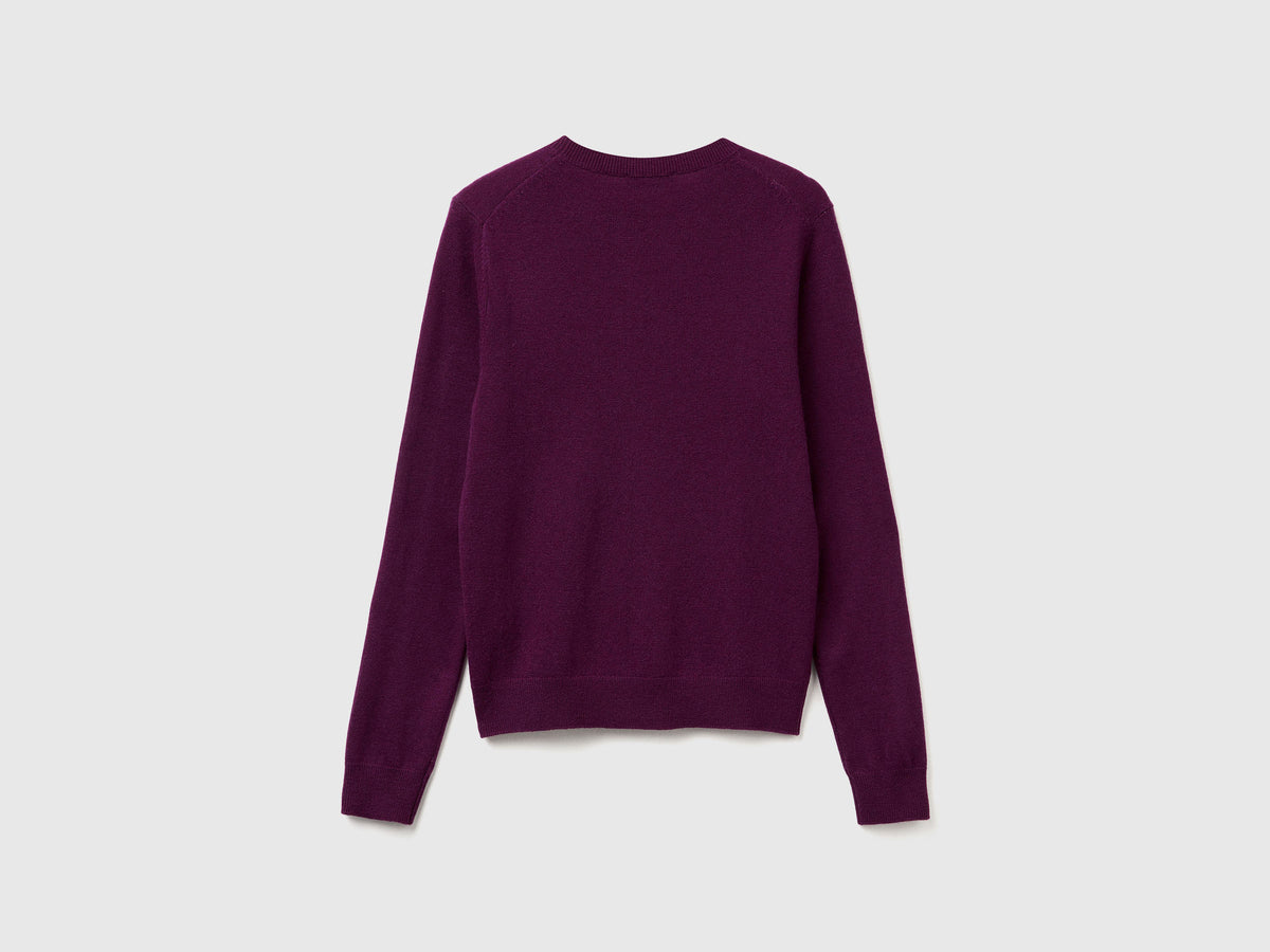 Maglia girocollo viola in lana Merino