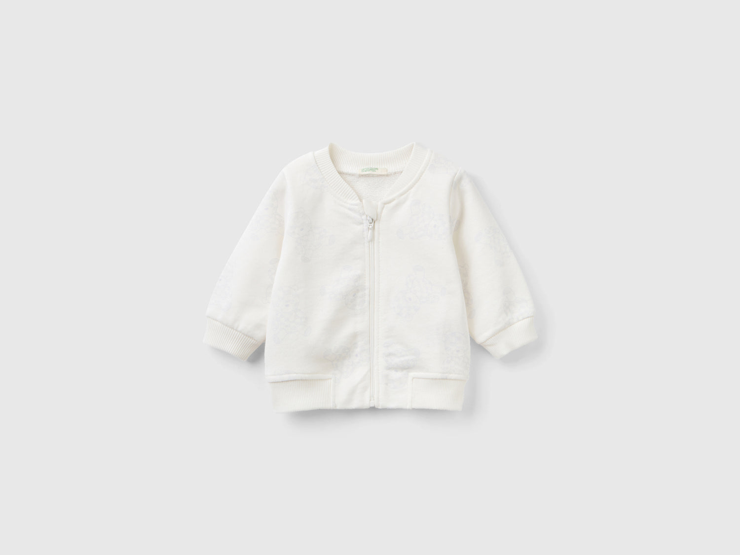Felpa fantasia con zip da neonato bianco | Benetton Outlet