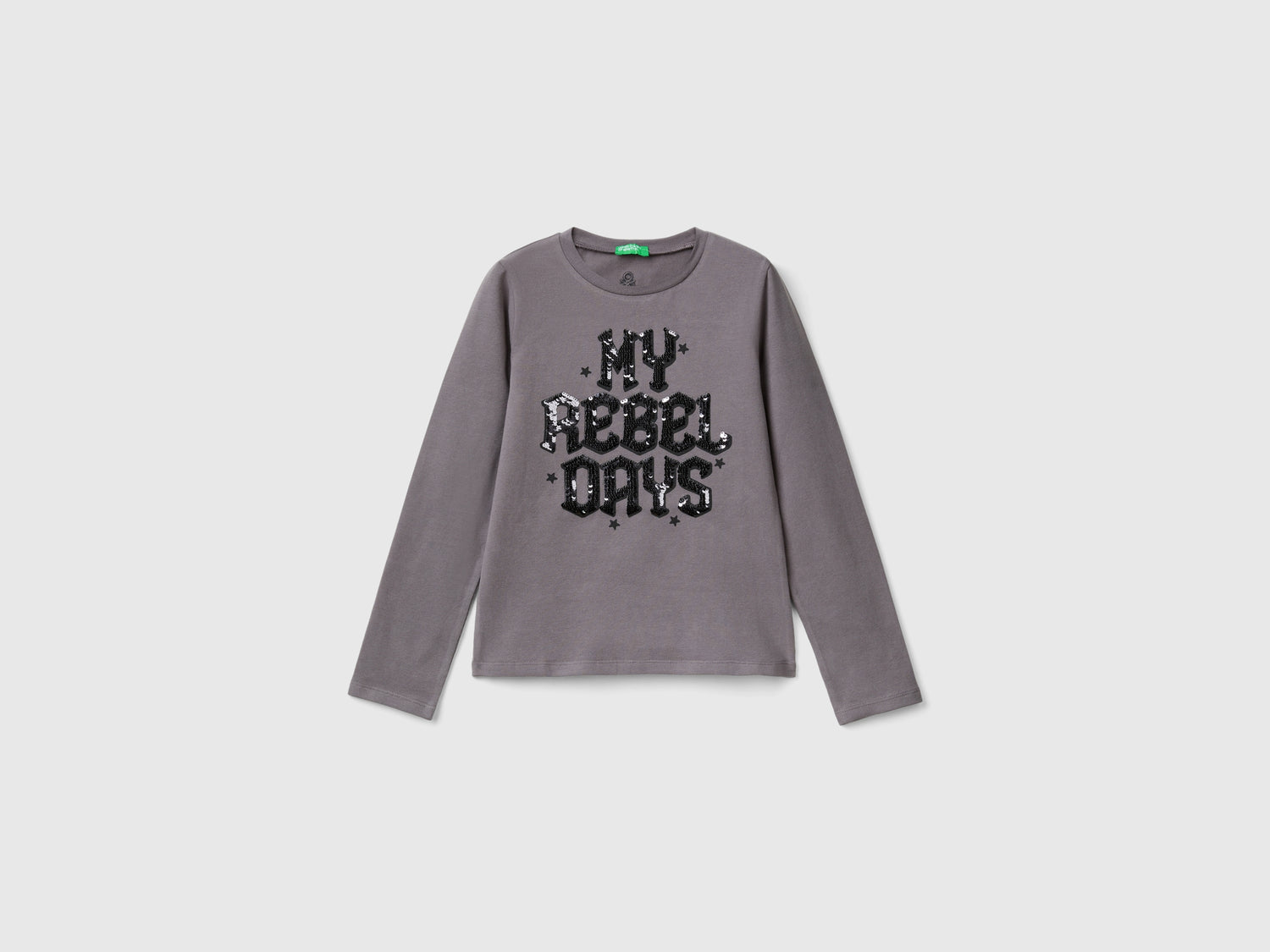 T-shirt con paillettes in cotone bio da bambina grigio scuro | Benetton Outlet