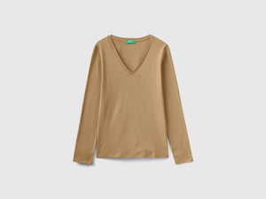 T-shirt a manica lunga con scollo a V