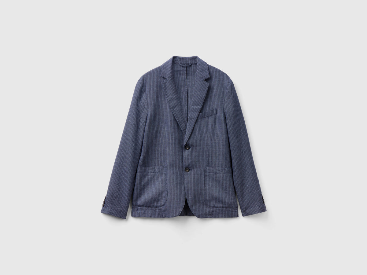 Blazer rigato in misto lino