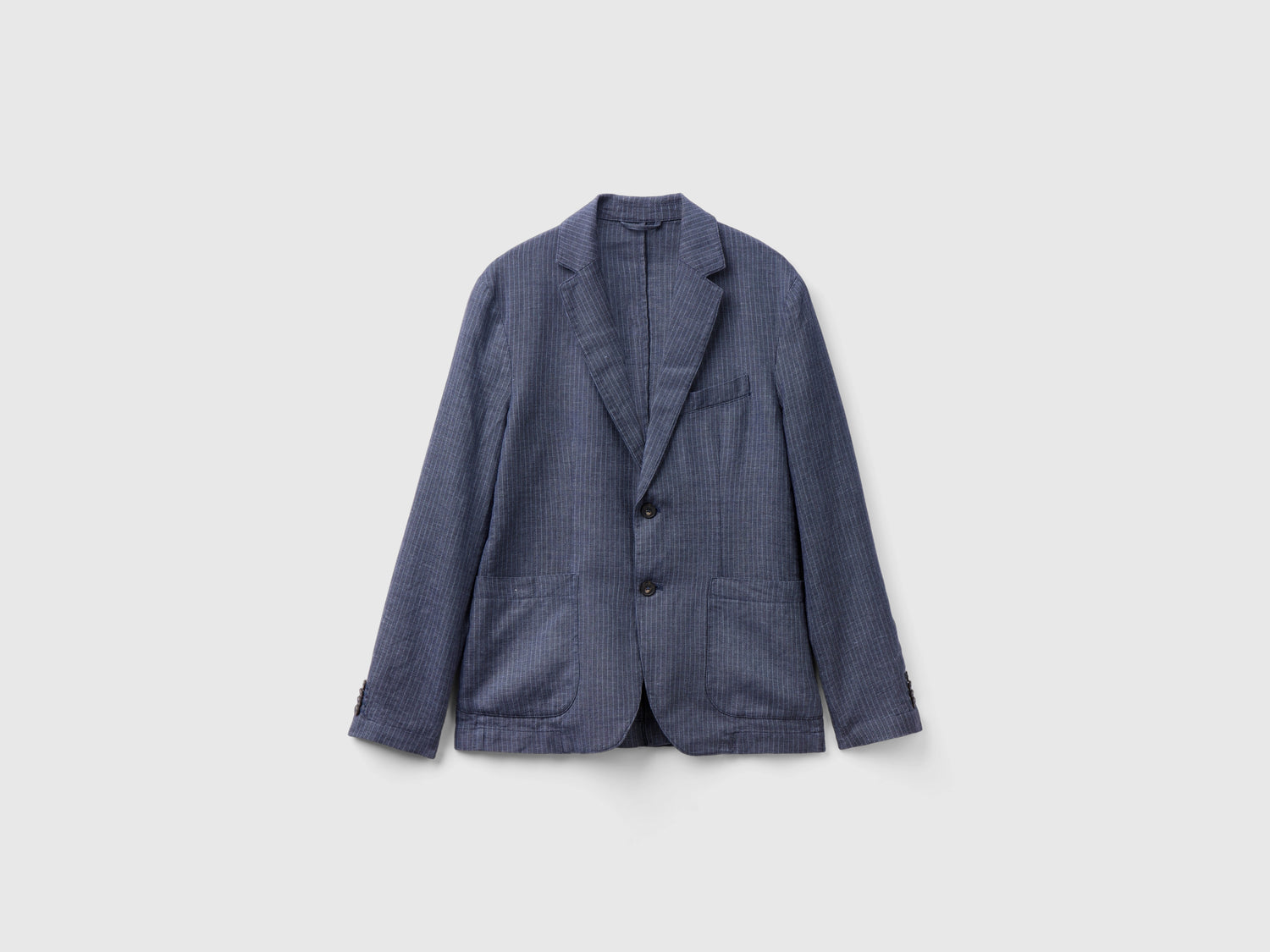 Blazer rigato in misto lino da uomo blu scuro | Benetton Outlet
