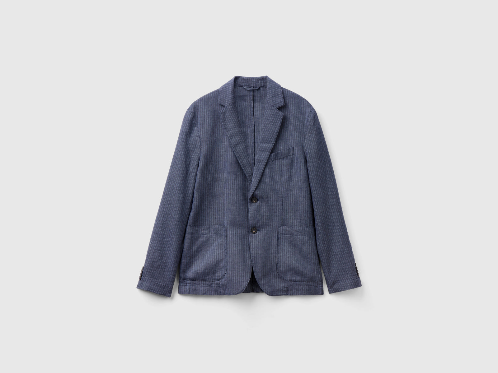 Blazer rigato in misto lino da uomo blu scuro | Benetton Outlet