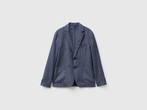 Blazer rigato in misto lino