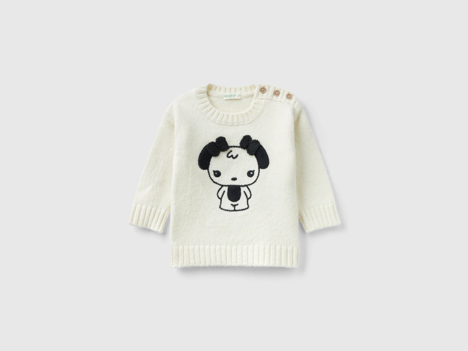 Maglia con ricamo e applicazione da neonato bianco panna | Benetton Outlet
