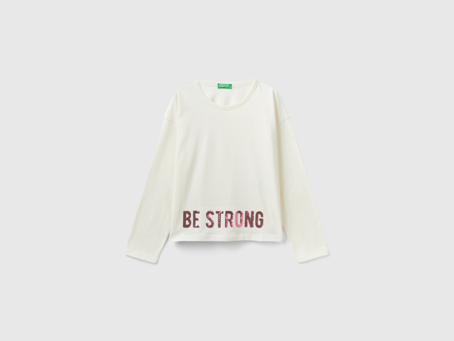 T-shirt con stampa e paillettes da bambina bianco panna | Benetton Outlet
