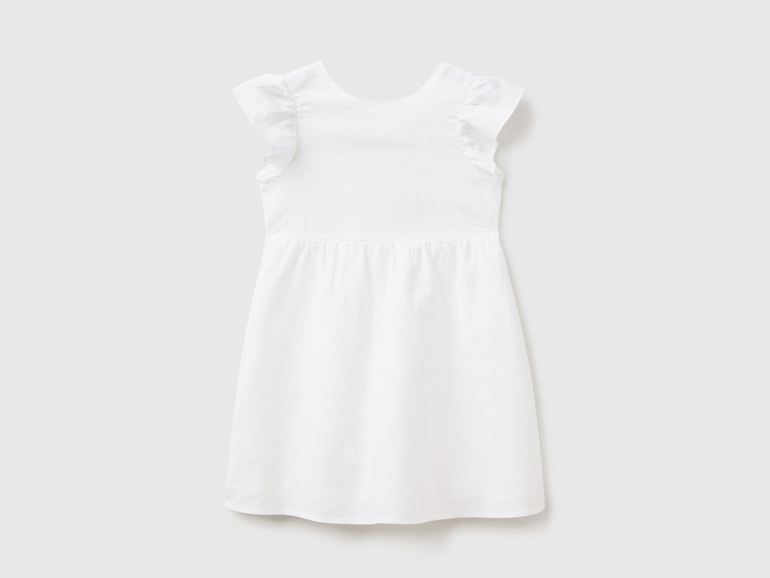Abito girocollo in misto lino e cotone da bambina bianco | Benetton Outlet