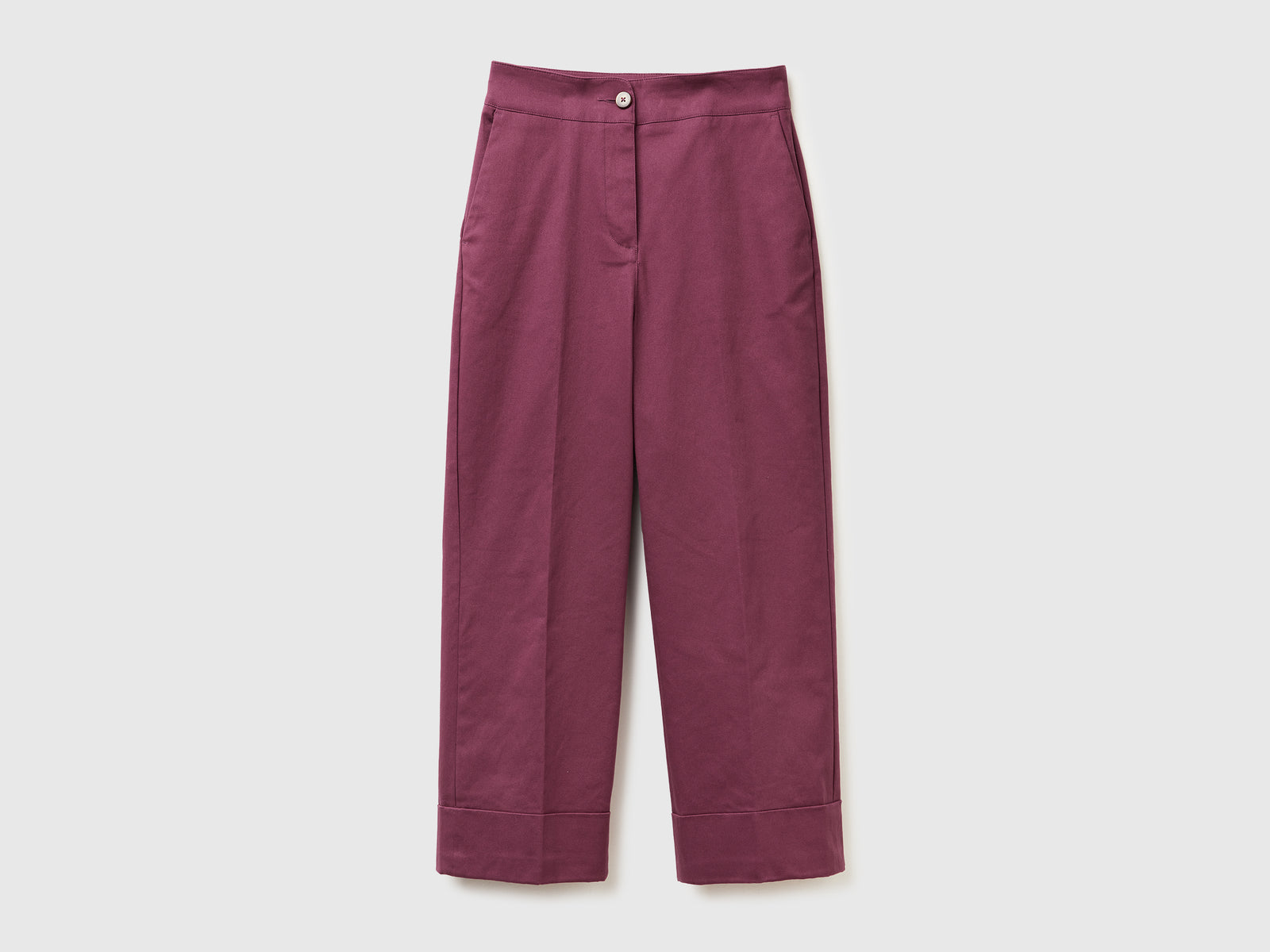 Pantaloni straight con risvolto da donna prugna | Benetton Outlet