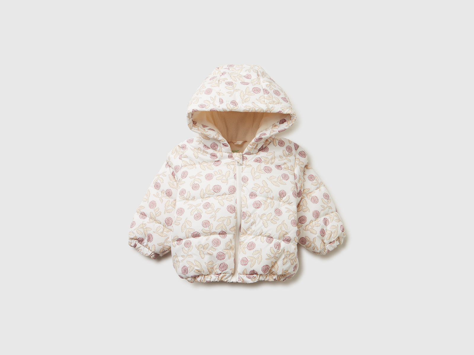 Giubbotto fantasia con zip e cappuccio da neonato bianco panna | Benetton Outlet