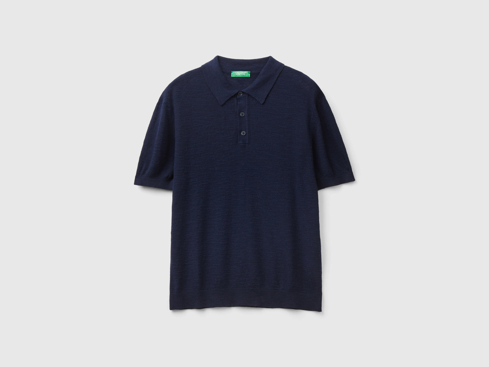 Polo in misto lino da uomo blu scuro | Benetton Outlet